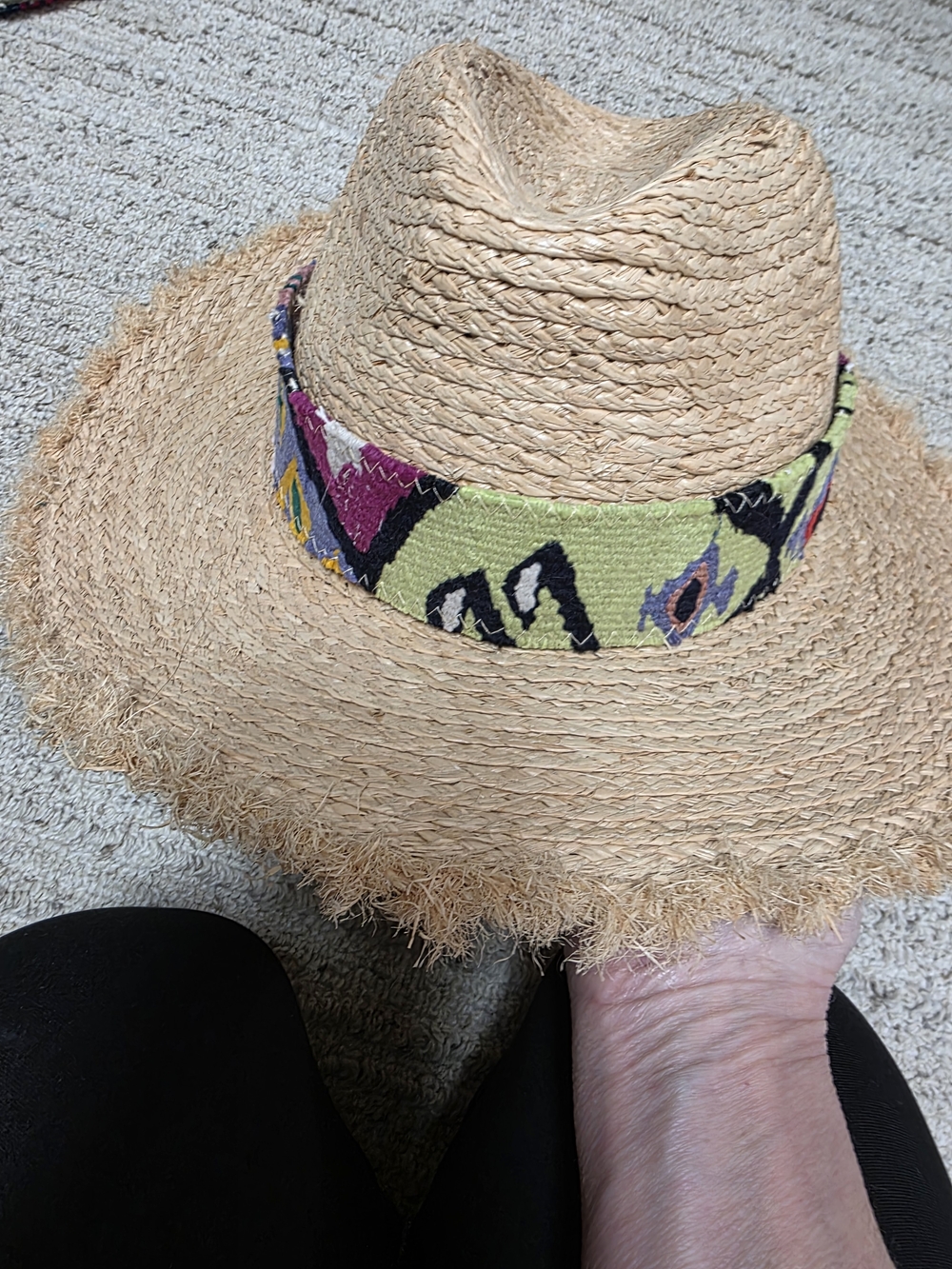 Natural Raffia Orijinal Hat with Multicolor Band and 2 Interchangeable Bands - Picture 2 of 6